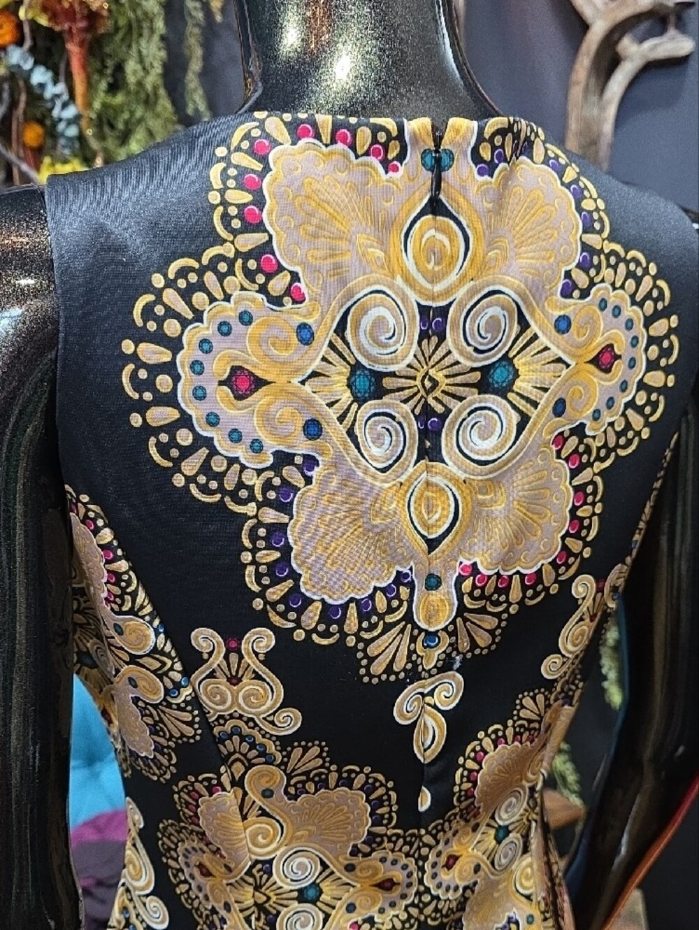 New York & Company Black Midi Dress with Gold Medallion Print - Picture 9 of 11